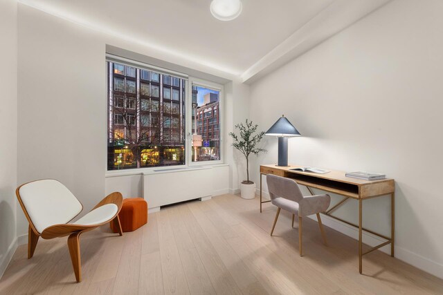 dining space with a healthy amount of sunlight and light hardwood / wood-style floors