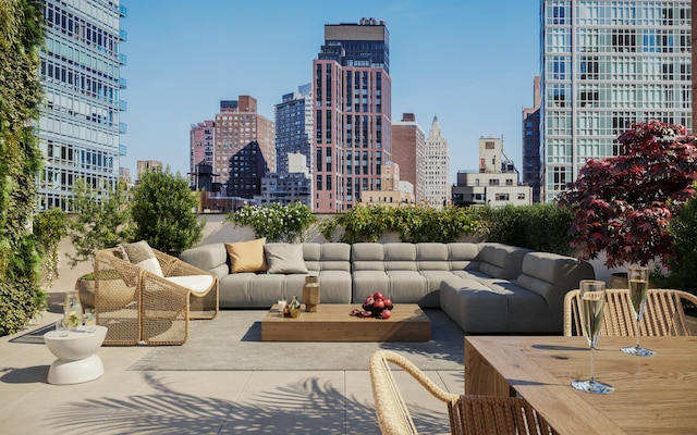 244 E 52nd St Unit 3C, New York City, NY 10022 - view of patio featuring an outdoor living space and a skyline view