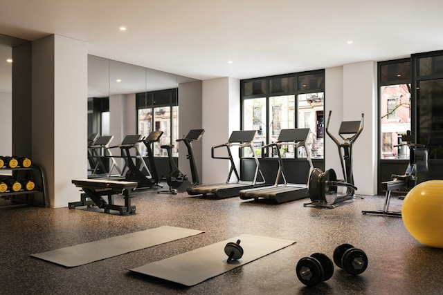 gym featuring a wealth of natural light