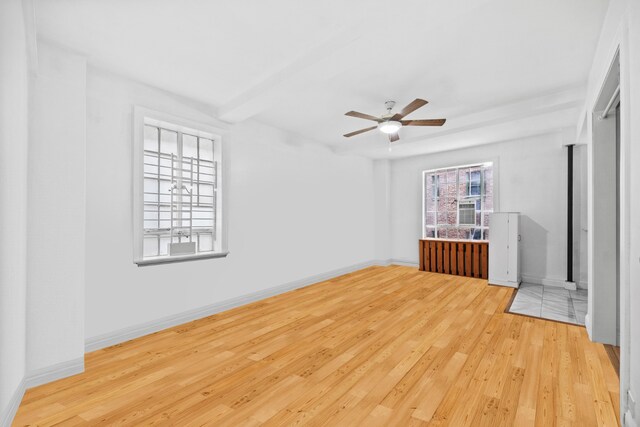 empty room featuring ceiling fan and light hardwood / wood-style flooring