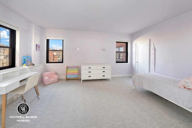 carpeted bedroom with multiple windows