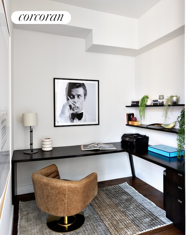 123 Baxter St Unit Ph7B, New York City, NY 10013 - office area with built in desk and wood finished floors