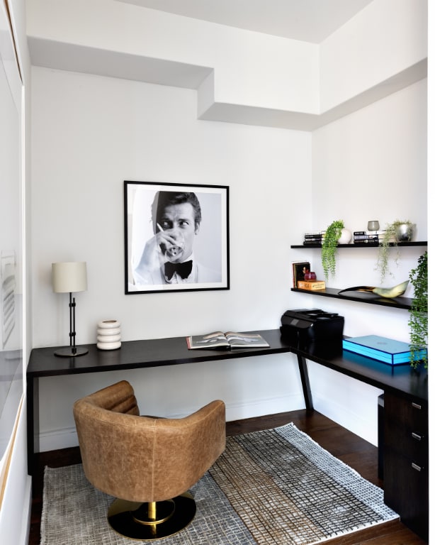 office featuring dark hardwood / wood-style floors and built in desk