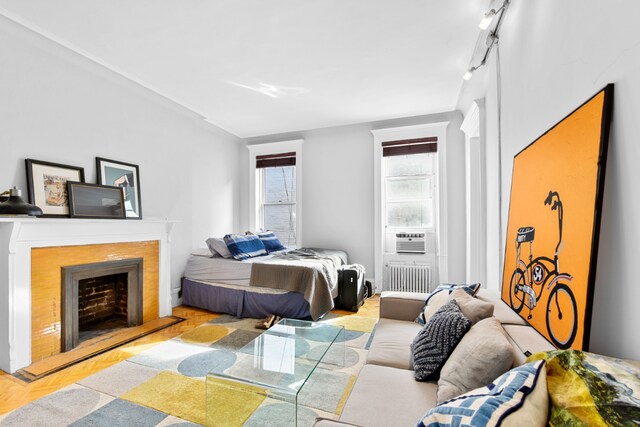 bedroom with cooling unit and radiator heating unit