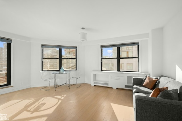 sitting room with a wealth of natural light and light wood-type flooring