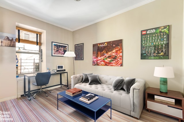 office area with plenty of natural light and crown molding