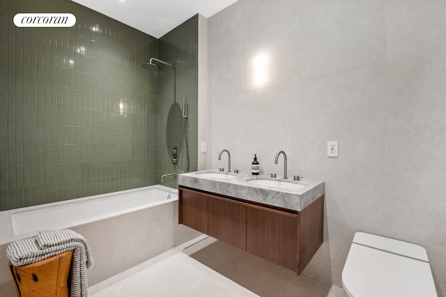 68 Commercial St Ph, Ph, New York City, NY 11222 - full bathroom with tiled shower / bath combo, double vanity, and tile walls
