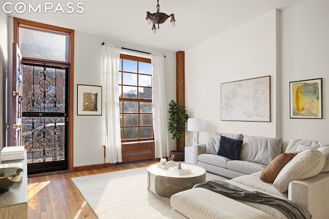 living room with light wood-type flooring