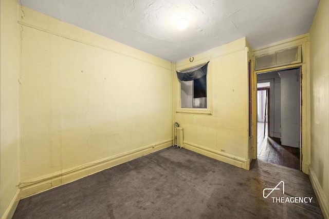 carpeted empty room with radiator