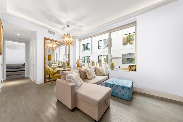 416 W 52nd St Unit 305, New York City, NY 10019 - living area with a chandelier, hardwood / wood-style floors, and recessed lighting