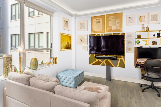 416 W 52nd St Unit 305, New York City, NY 10019 - living area featuring wood finished floors and an office area