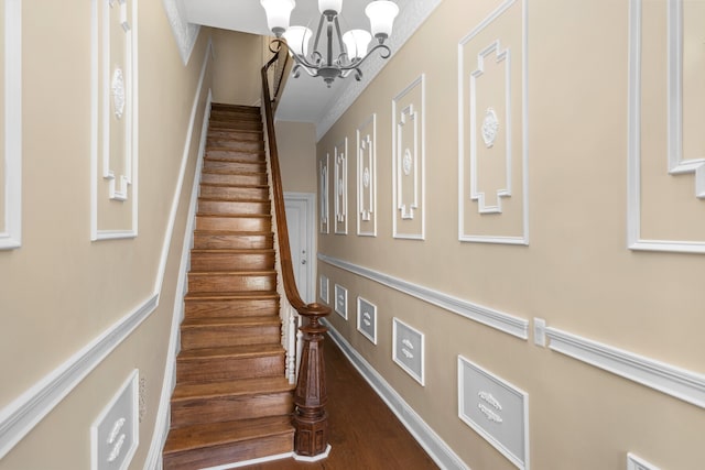 464 5th St, New York City, NY 11215 - stairs with wood finished floors and a chandelier