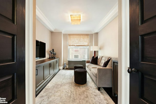 living room featuring ornamental molding