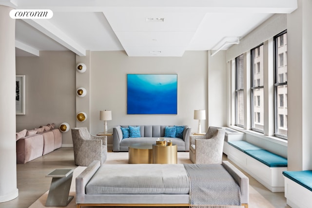 living room with light hardwood / wood-style floors