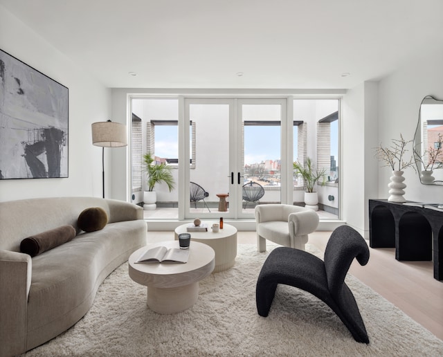 living room featuring light hardwood / wood-style floors and floor to ceiling windows