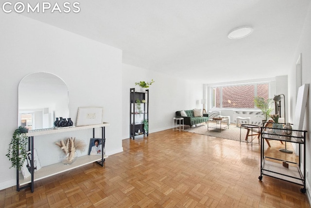 interior space featuring parquet flooring