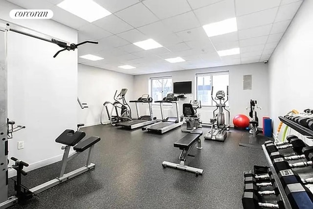 gym with a drop ceiling