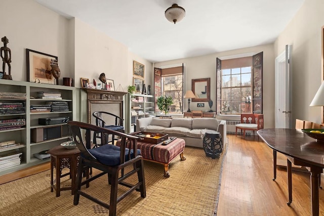 sitting room featuring light hardwood / wood-style flooring and radiator