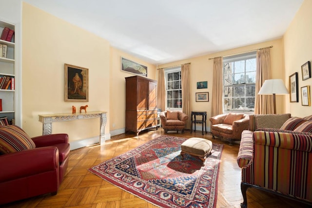 living room featuring light parquet floors