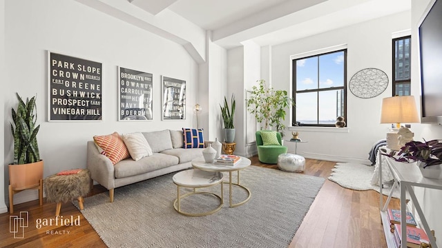 living room with hardwood / wood-style flooring