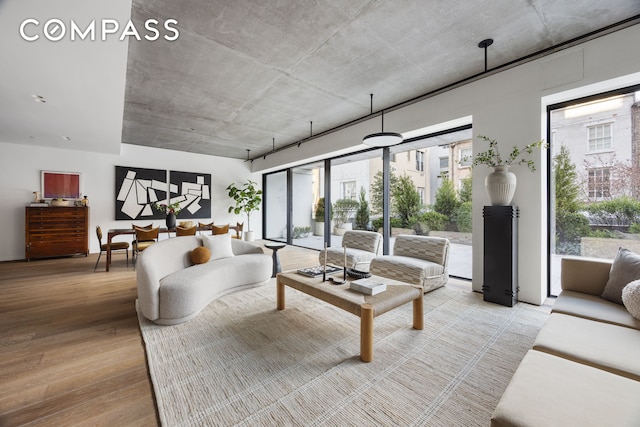 living area featuring light wood-type flooring