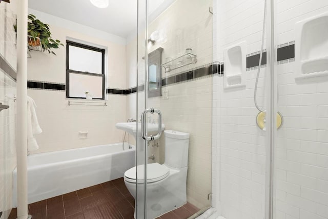 bathroom with toilet and walk in shower