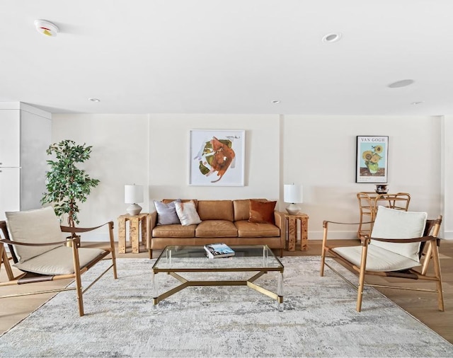 living room with light hardwood / wood-style floors