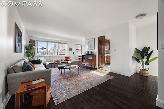 living room featuring dark hardwood / wood-style floors