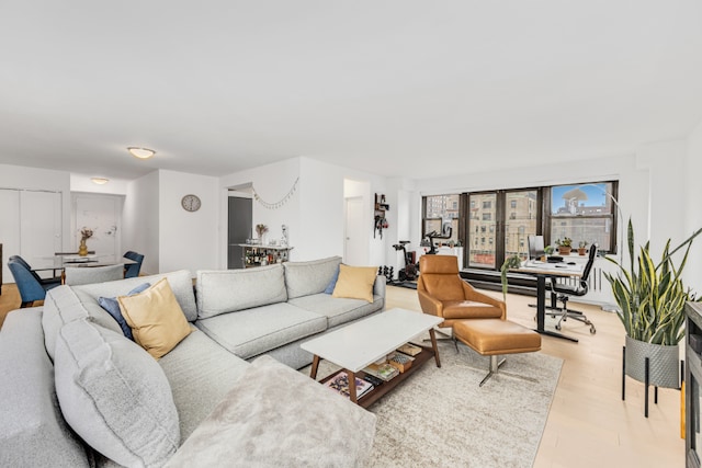 living room featuring light wood-type flooring