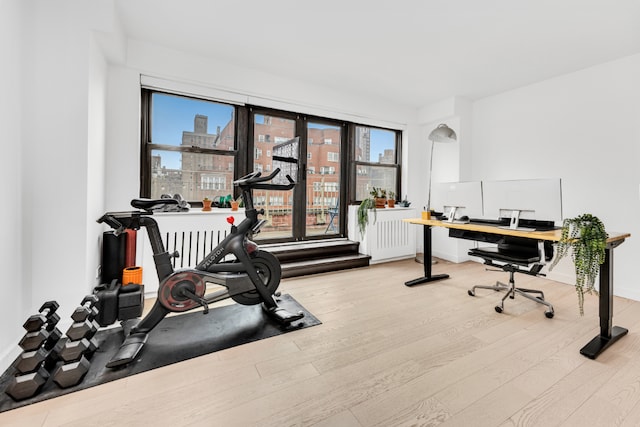 workout room with light wood-type flooring