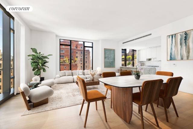 dining space with light hardwood / wood-style flooring