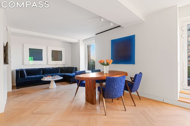 dining room featuring light parquet flooring