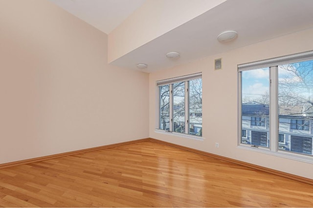 empty room with light hardwood / wood-style flooring and plenty of natural light