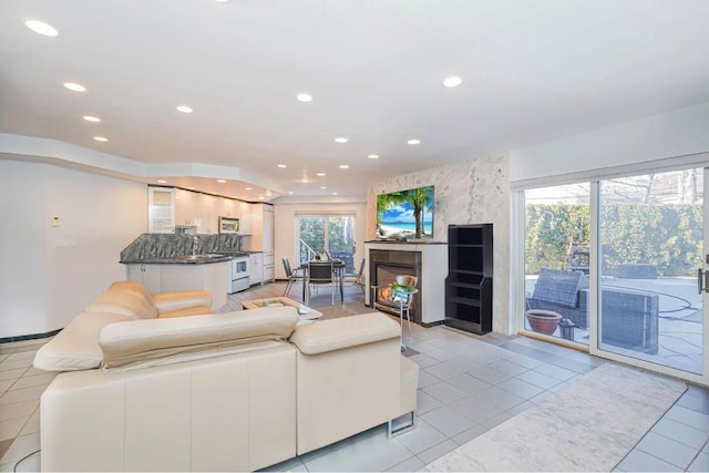 view of tiled living room