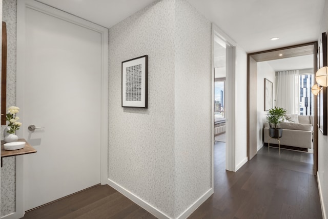 hall featuring dark hardwood / wood-style floors