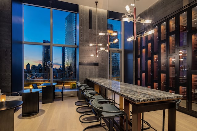 interior space featuring expansive windows and light wood-type flooring