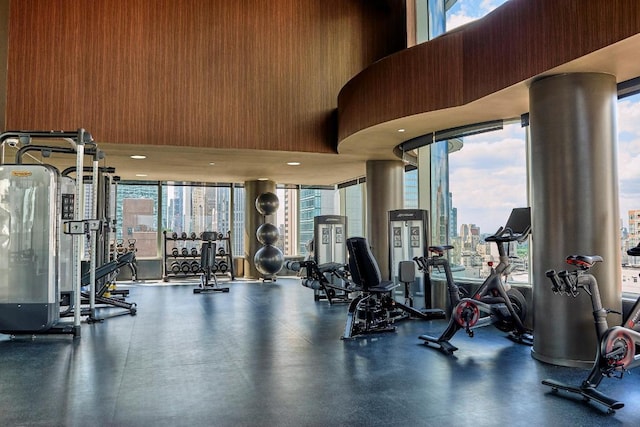 gym with expansive windows and plenty of natural light