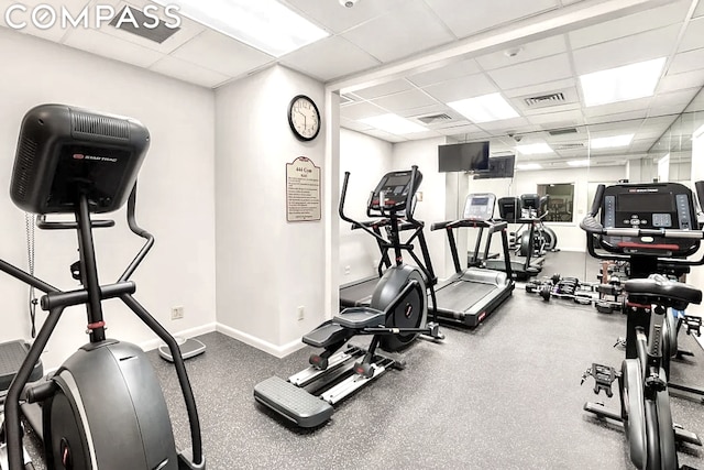 gym with a drop ceiling