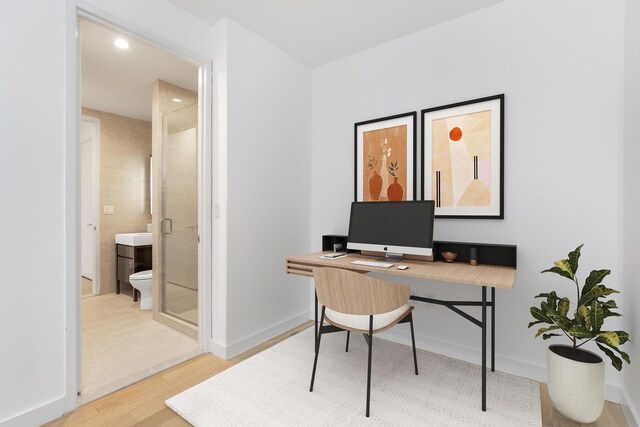 75 Wall St Unit 31P, New York City, NY 10005 - office area with wood finished floors, baseboards, and recessed lighting