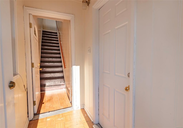 corridor with light parquet flooring