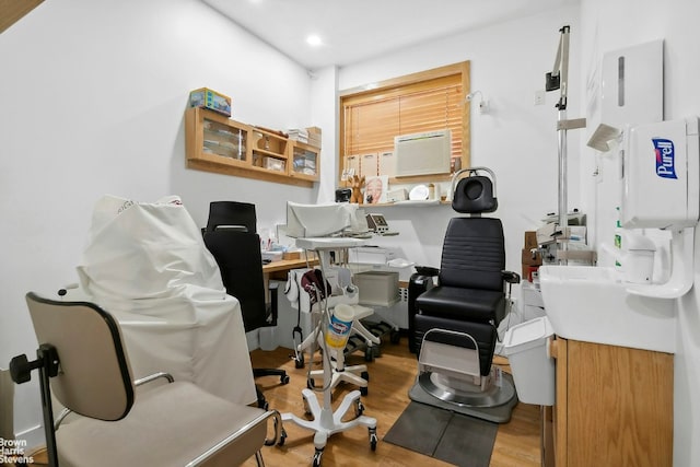 home office with light wood-type flooring