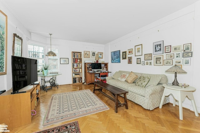 living room with light parquet floors