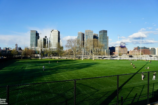 view of home's community featuring fence and a city view