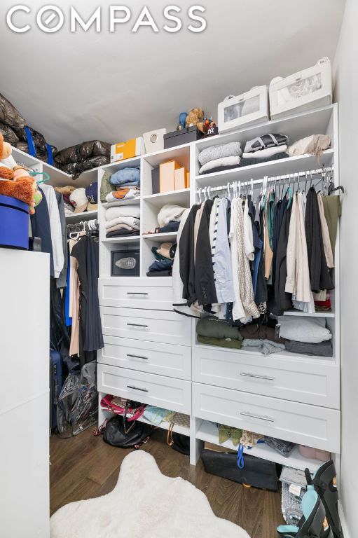 walk in closet featuring dark hardwood / wood-style flooring