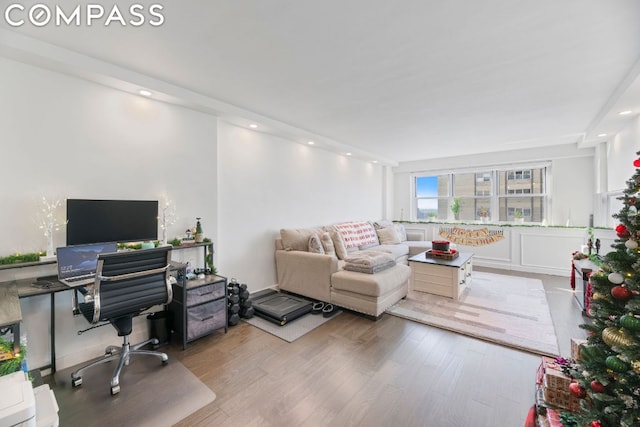 home office with light wood-type flooring