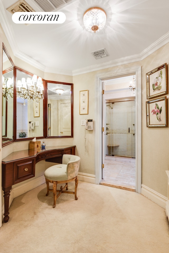 bathroom featuring visible vents and crown molding