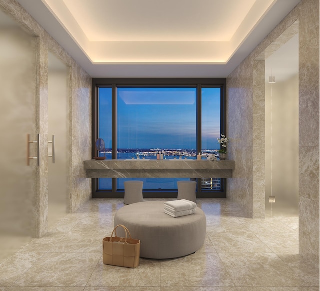 125 Greenwich St Unit 38B, New York City, NY 10006 - rec room featuring a raised ceiling