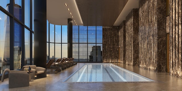 125 Greenwich St Unit 38B, New York City, NY 10006 - building lobby featuring expansive windows and a high ceiling