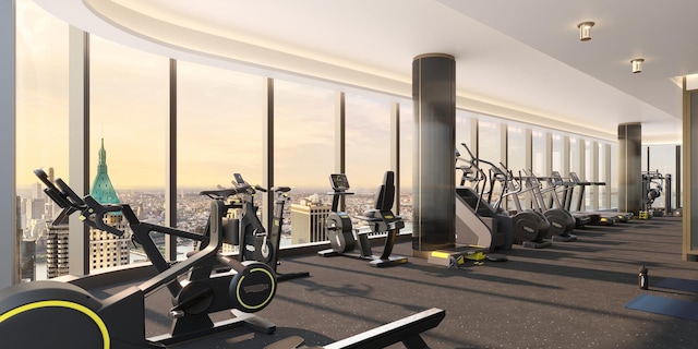 125 Greenwich St Unit 38B, New York City, NY 10006 - exercise room with plenty of natural light