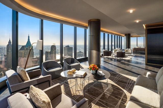 125 Greenwich St Unit 38B, New York City, NY 10006 - living area with expansive windows and a view of city